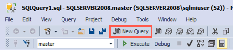 The New Query button is highlighted in the SSMS toolbar.