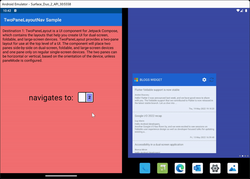 Example usage of the TwoPaneLayout nav in the nav sample