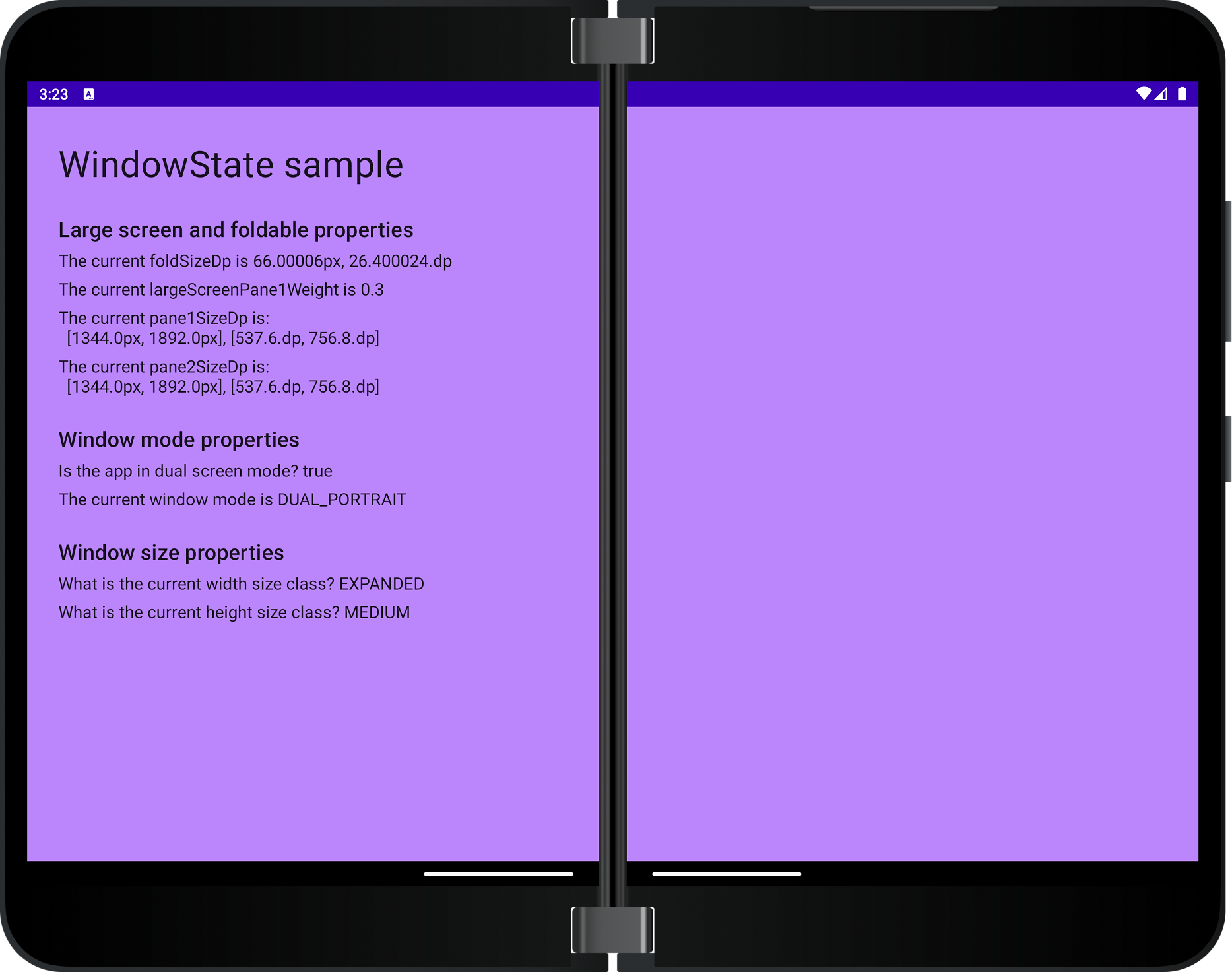 Sample running on the Surface Duo 2 emulator, spanned