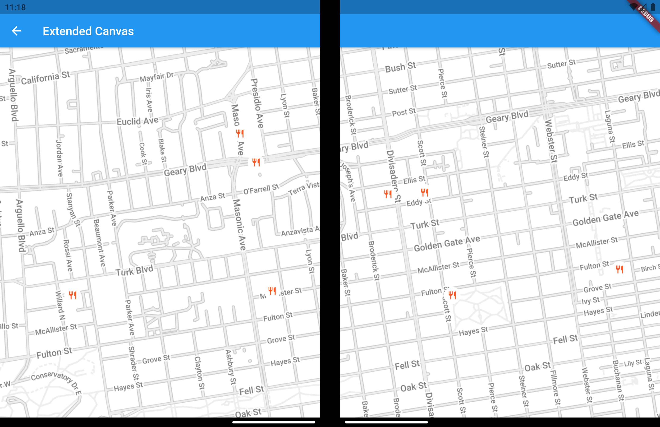 Flutter Extended Canvas sample in dual-screen mode