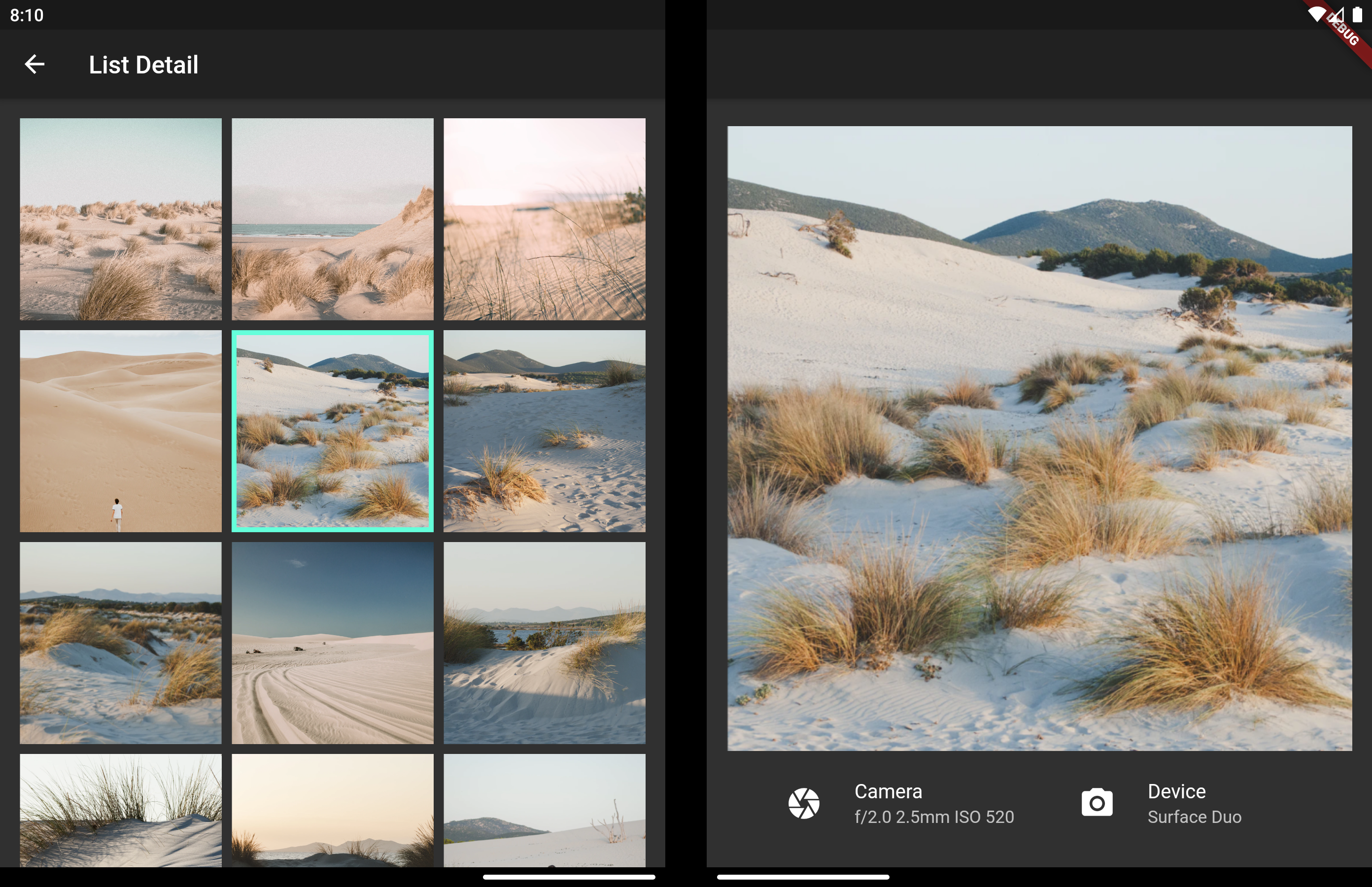 Flutter List Detail sample in dual-screen mode
