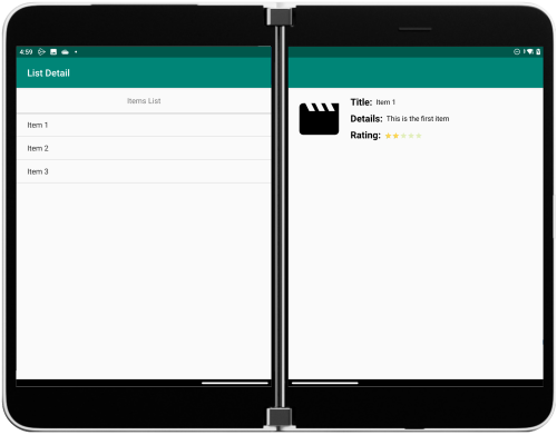 List detail example spanned across two screens