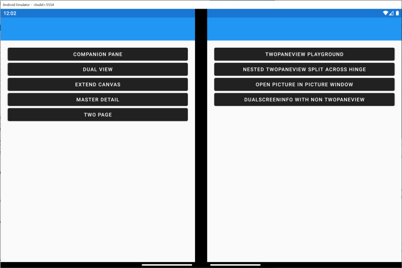 Menu of Xamarin.Forms dual-screen demos