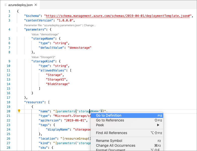 Image showing the Go to Definition dialog on a parameter reference