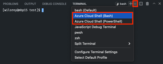 VS Code terminal view with context menu