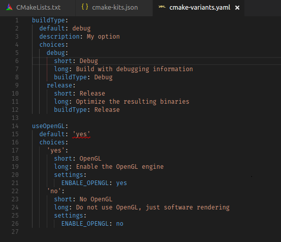 Example cmake-variants.yaml file