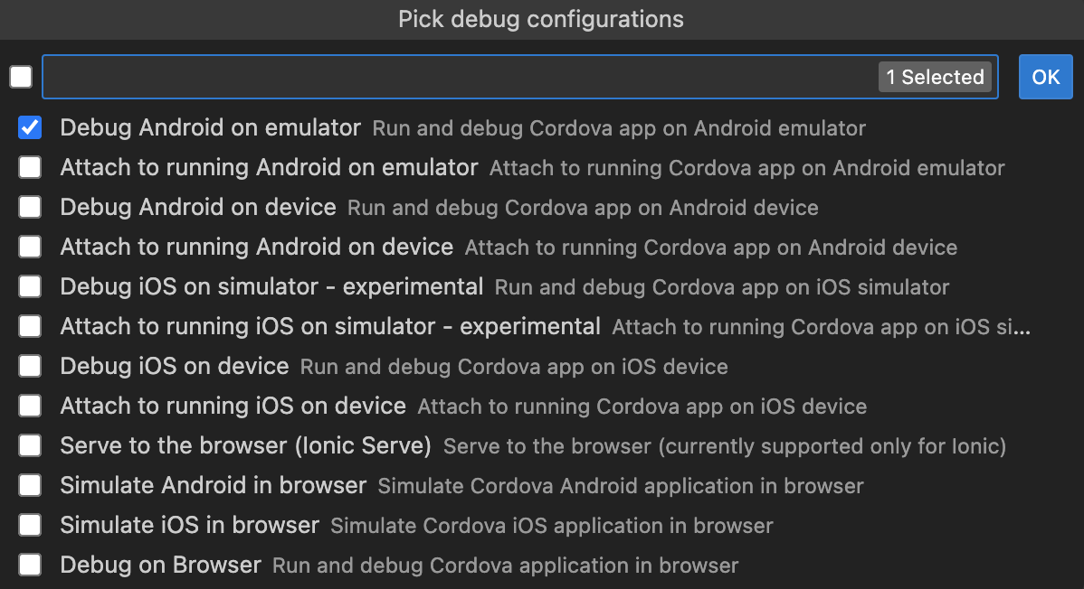 Pick debug configurations