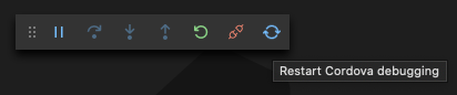 Restart Cordova debugging button