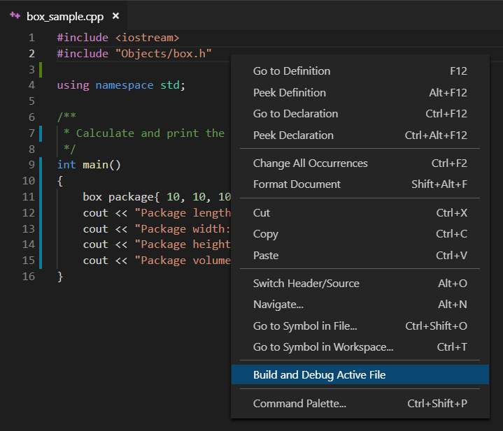 Right click and select Build and Debug Active File