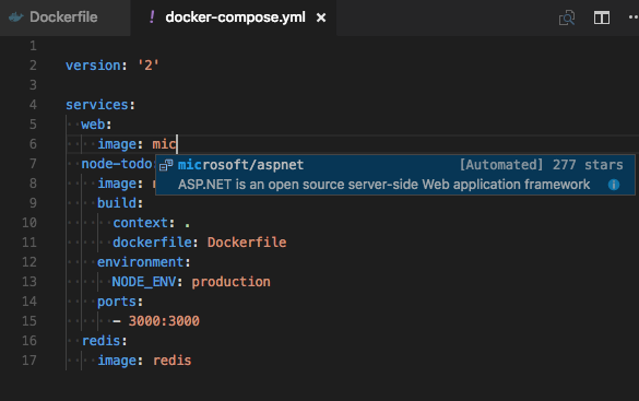 Docker Compose Microsoft image suggestions