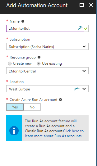 Create Automation Account