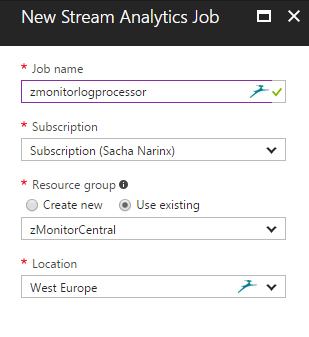 Create Stream Analytics job