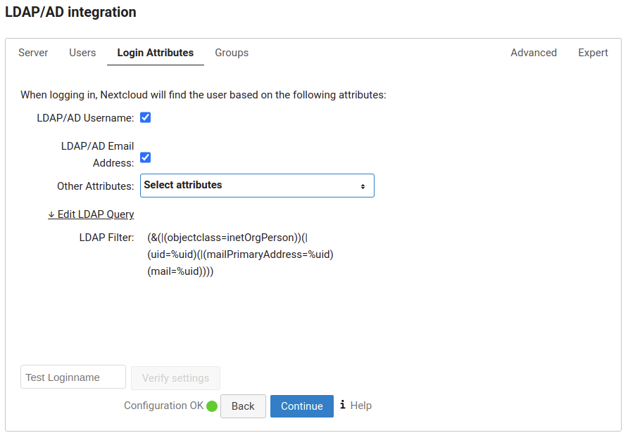 ldap in nextcloud - login attributes