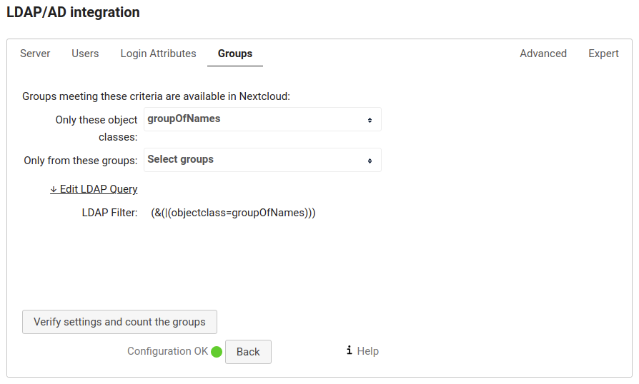 ldap in nextcloud - groups