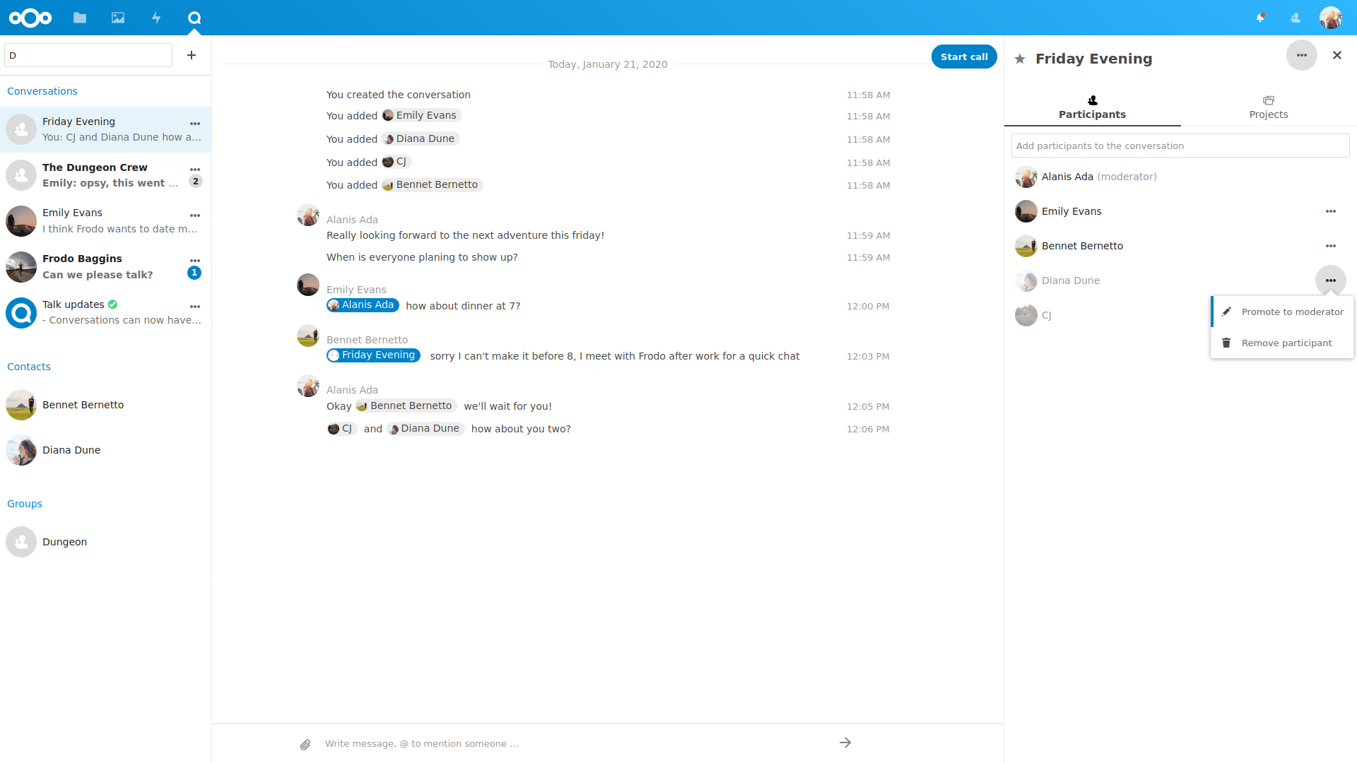 Screenshot of the chat in Nextcloud Talk