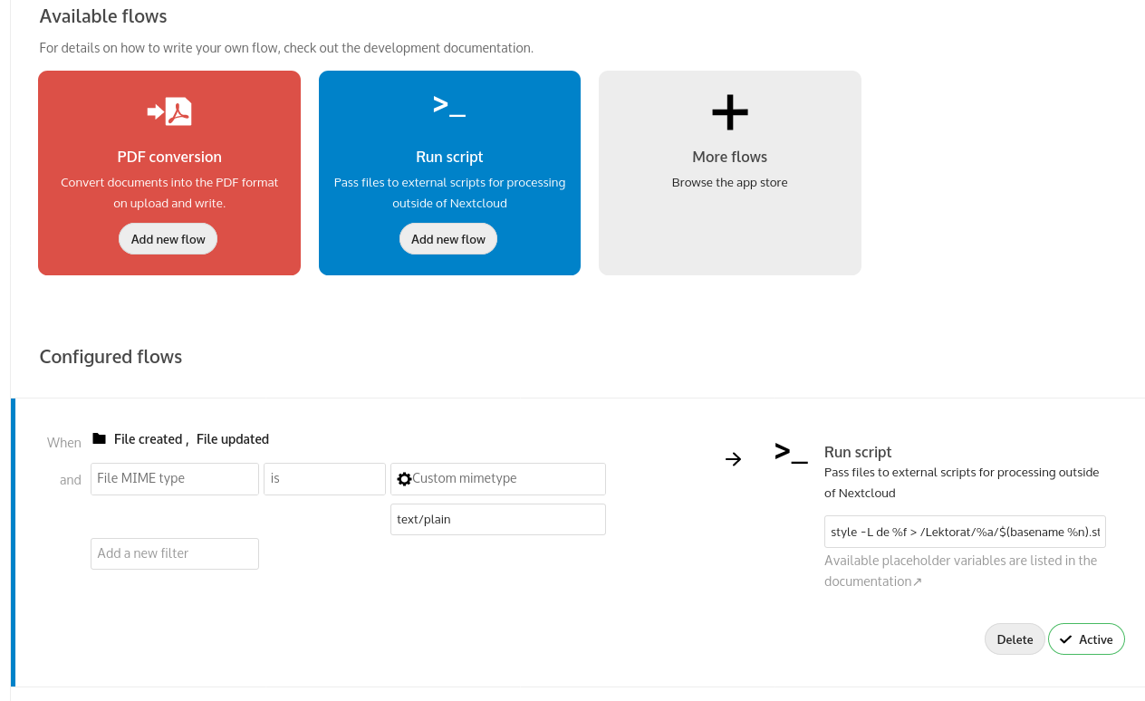 The settings screen