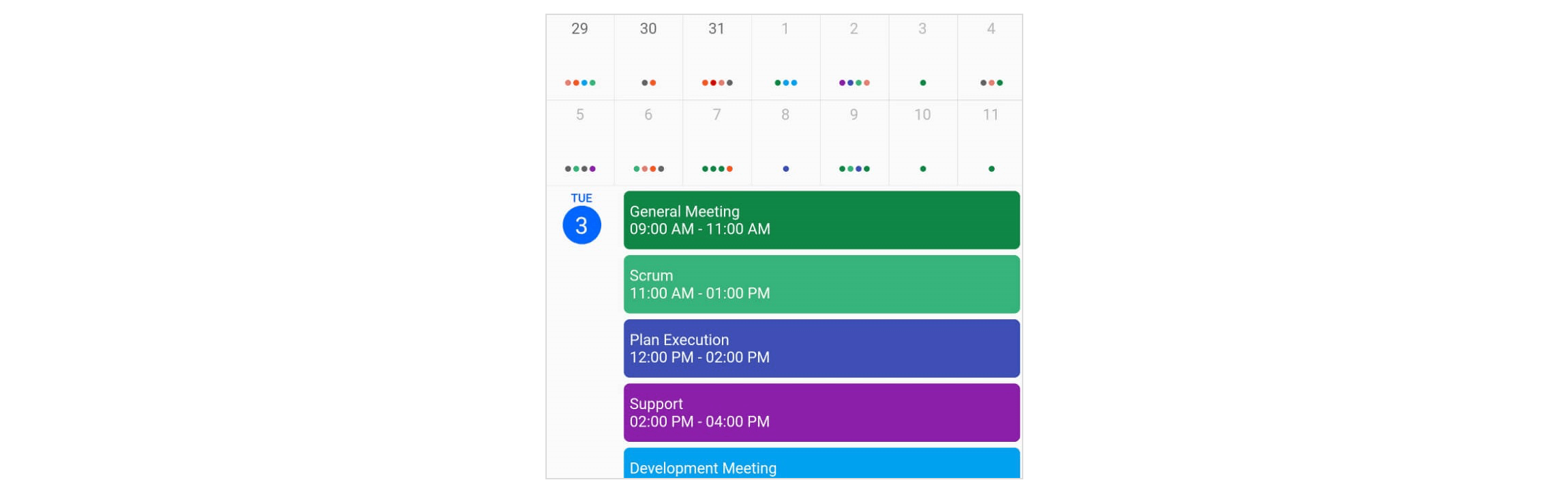 Month agenda view