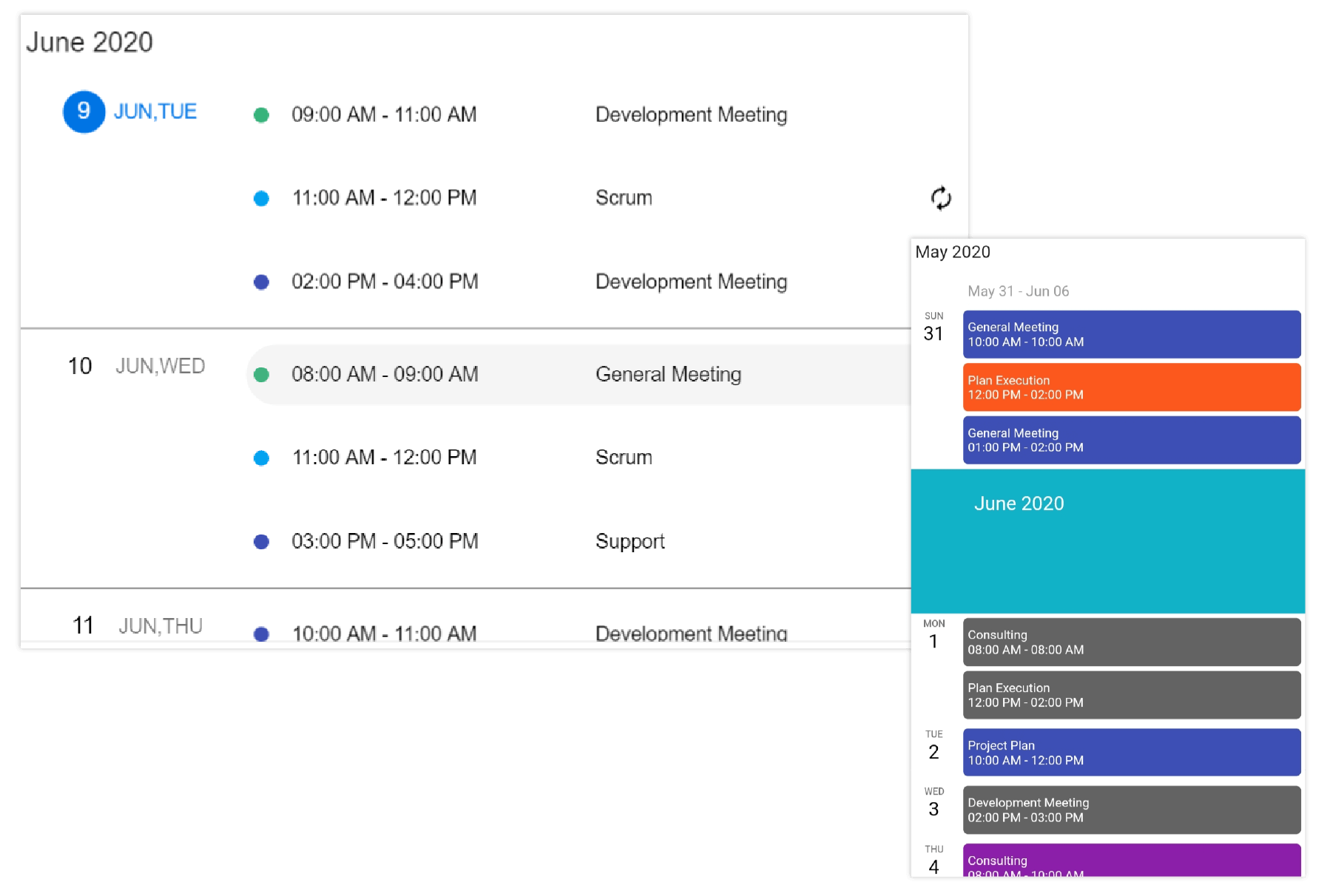 Schedule view in Flutter event calendar