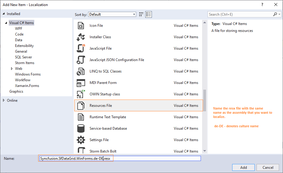 Windows Forms Localization adding resource file