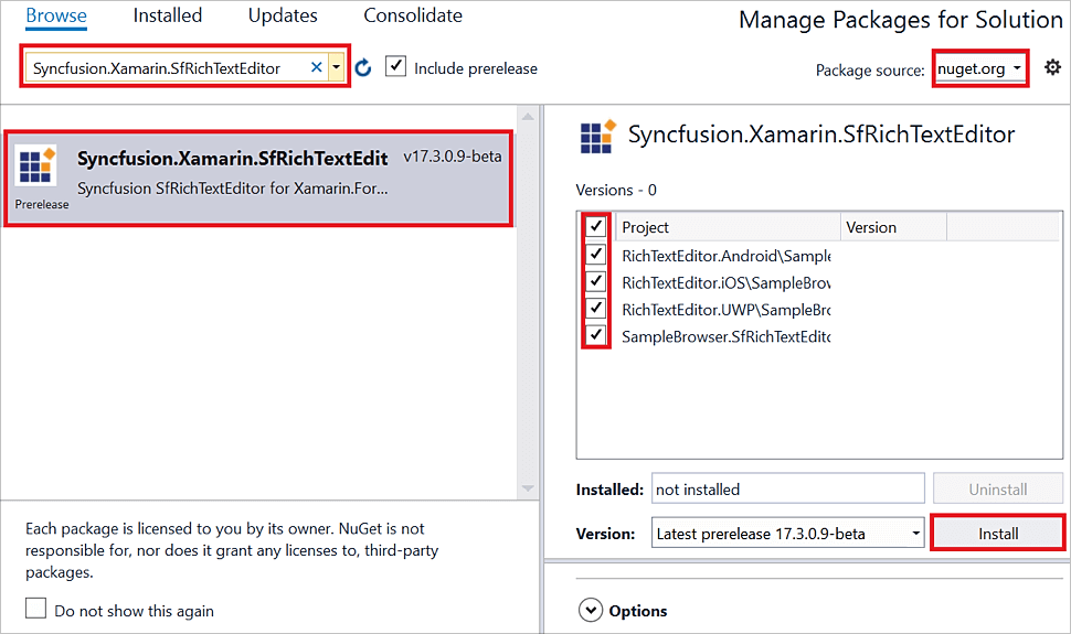 Adding SfRichTextEditor reference from NuGet