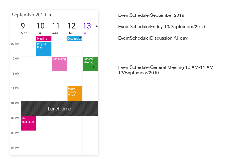 Work week view AutomationId support in Xamarin.Forms Schedule