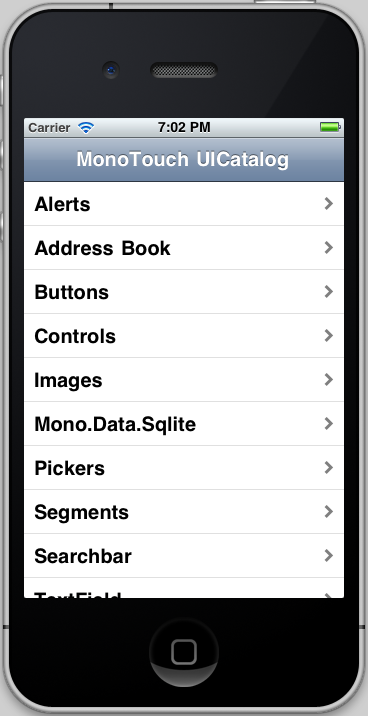 iPhone running MonoCatalog