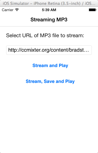 iPhone running Streaming Audio sample