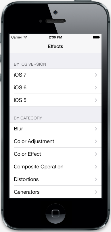 Sample app menu