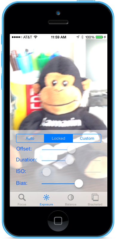 App showing a monkey picture with camera controls