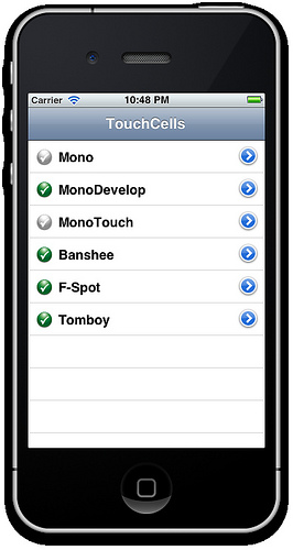 iPhone running MonoDevelop TouchCells