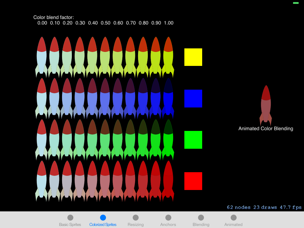 App showing sprite demos