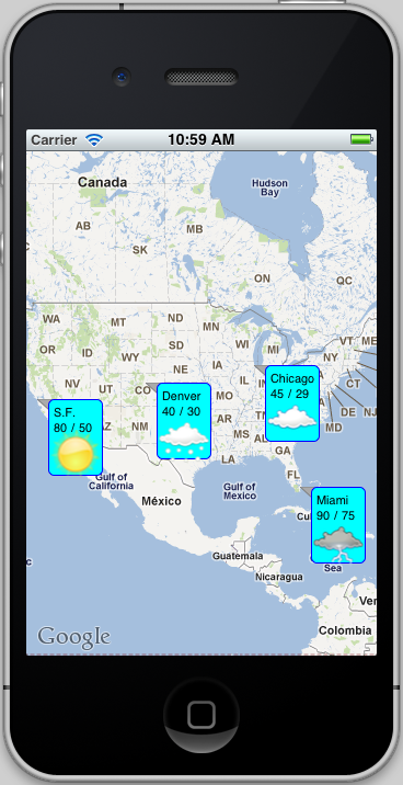 Map showing weather information