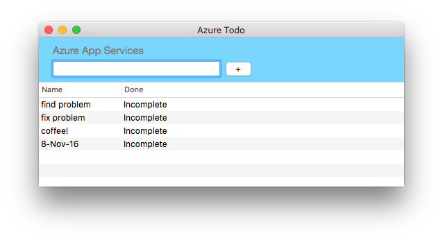 AzureToDoMac sample screenshot