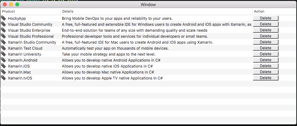 Mac app with a table