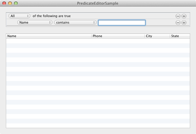 PredicateEditorSample application screenshot